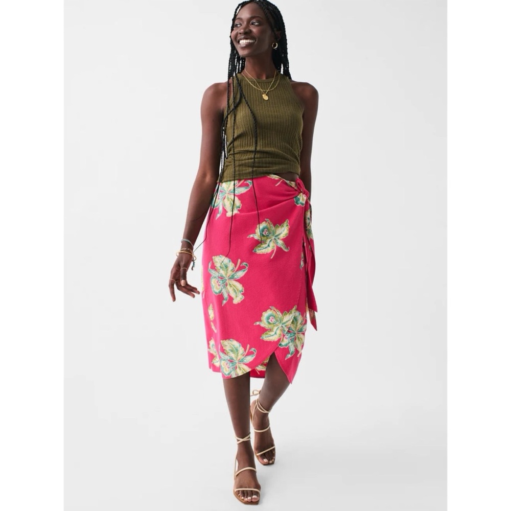 Faherty Pink Floral Wrap Skirt